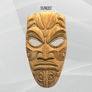 Diseño en relieve STL 3D de máscara maorí: ideal para proyectos de CNC, enrutador e impresión 3D, incluye mapa de altura | Descarga digital