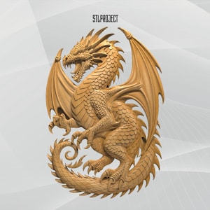 Dragon 3D STL Relief Design - Ideal for CNC, Router, and 3D Printing Projects, Includes Height Map | DigitalDownload