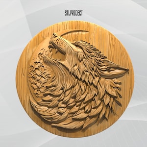 Wolf Moon 3D STL Relief Design - Ideal for CNC, Router, and 3D Printing Projects, Includes Height Map | Digital Download, Animal Wildlife