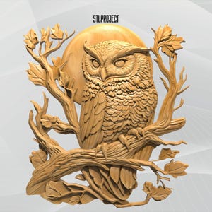 Conception en relief STL 3D Owl - Idéal pour les projets CNC, de routeur et d'impression 3D, comprend une carte de hauteur | Téléchargement numérique, faune animale