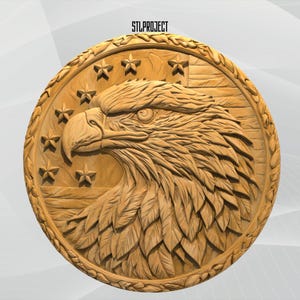 Aigle Drapeau USA (STL 3D) - Modèle en relief - Idéal pour les projets CNC, de routeur et d'impression 3D, avec carte de hauteur | Téléchargement numérique