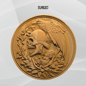 Skull Crow 3D STL Relief Design - Ideal for CNC, Router, and 3D Printing Projects, Includes Height Map | DigitalDownload
