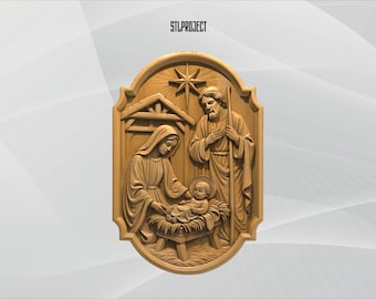 Jesus Birth 3D STL Relief Design - Ideal for CNC, Router, and 3D Printing Projects, Includes Height Map | DigitalDownload