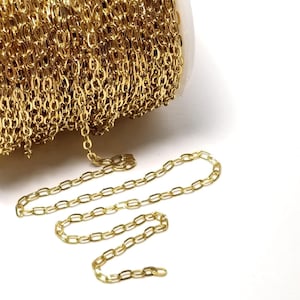 Paperclip Chain, Gold Stainless Steel, Small Link 4.5x2.5mm, Soldered Closed Links, Non Tarnish, Lot Size 2 to 20 feet, #1926 G