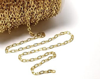 Paperclip Chain, Gold Stainless Steel, Small Link 4.5x2.5mm, Soldered Closed Links, Non Tarnish, Lot Size 2 to 20 feet, #1926 G