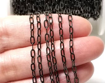 Black Chain, Tiny Paperclip Style, Stainless Steel, 4.5x2.5mm, Soldered Closed Links, Lot Size 3 to 20 feet, #1926 BL