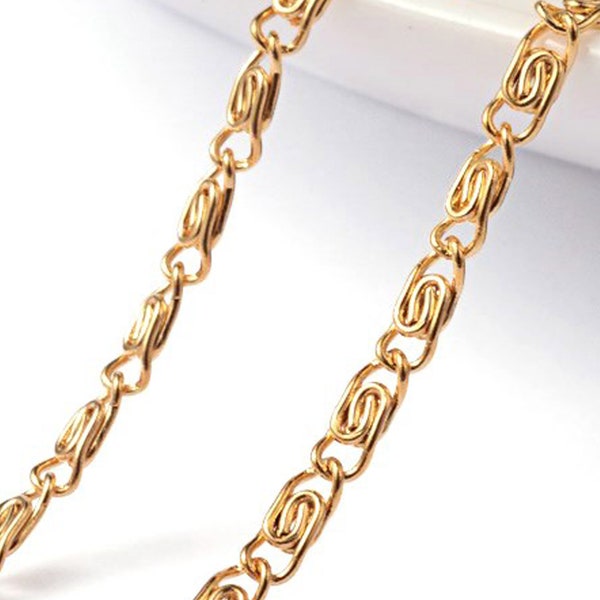 Gold Lumachina Chain Stainless Steel, Tiny 4x1.5mm, 0.8mm Thick, Hypoallergenic, Non Tarnish, Choose 2 to 10 feet, #1963 G