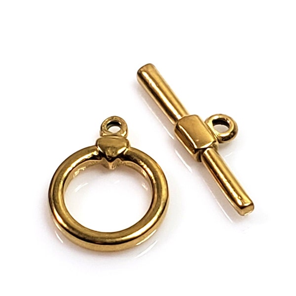 Toggle Clasp, Gold Stainless Steel, Sturdy Round Design, Hypoallergenic, Non Tarnish, Lot Size 1 to 5 Sets, #1201 G