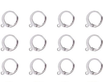 Leverback Earring Findings, Round Stainless Steel, 1mm Open Loop, 12mm, Lot Size 30 to 100 Pieces, #1313