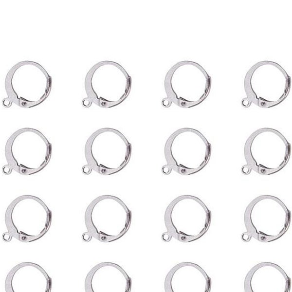 Leverback Earring Findings, Round Stainless Steel, 1mm Open Loop, 12mm, Lot Size 30 to 100 Pieces, #1313