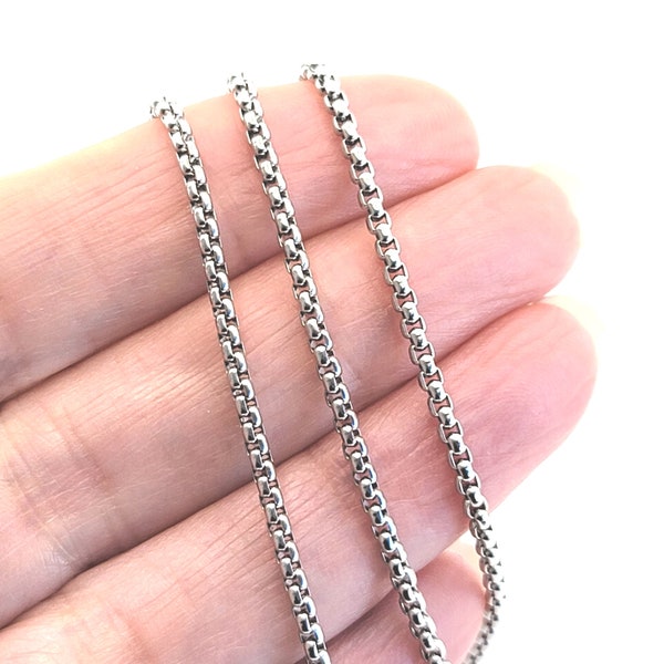 Box Chain, 2mm, Stainless Steel Venetian Chain,  Bulk Jewelry Making Chain, Lot Size 4 to 15 Feet, #1949-2