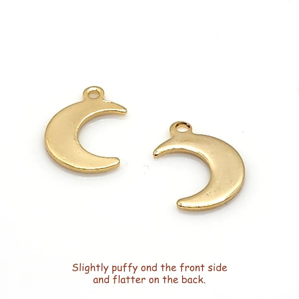 20 Gold Crescent Moon Necklace Charms, Moon Pendant, Stainless Steel Jewelry Finding, 16x11mm, Lot Size 20, #1659 G