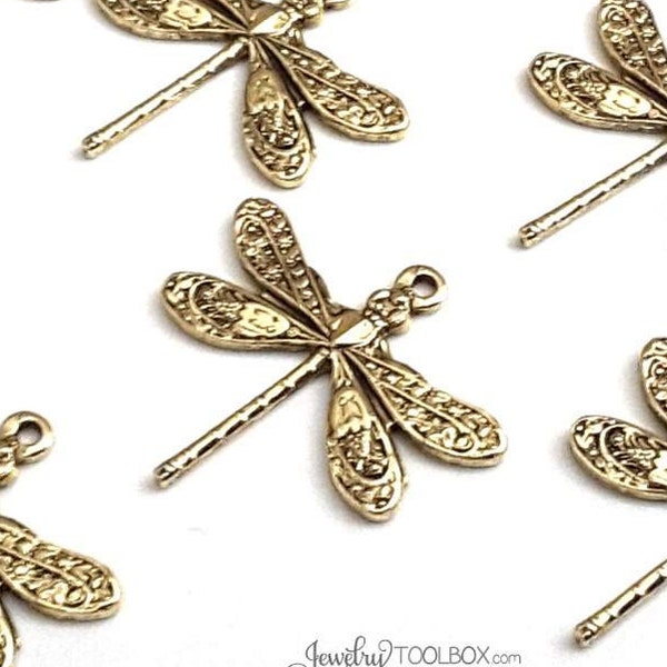 Gold Dragonfly Charms, SMALL Dragonfly Pendants, Gold Jewelry Components, Jewelry Making Supplies, 1 LOOP, 16x17mm, Lot Size 6 to 20, #01G