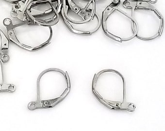 50 Hematite Black Lever Back Ear Wires, Black Plated Brass Earring Hooks, Open Loop, 10x15mm, Lead Free, Lot Size 50 Wires, #1550 B