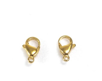 Gold Stainless Lobster Clasps, 13mm, Light Antique Gold Color Stainless Steel Jewelry Making Supplies, Lot Size 5 to 20, #1333 G