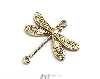 SMALL Gold Dragonfly Pendant Connector, Dragonfly Charms, Gold Jewelry Making Supplies, Findings, 2 LOOPS, 18x17mm, Lot Size 4 to 10, #02G