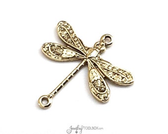 SMALL Gold Dragonfly Pendant Connector, Dragonfly Charms, Gold Jewelry Making Supplies, Findings, 2 LOOPS, 18x17mm, Lot Size 6 to 20, #02G