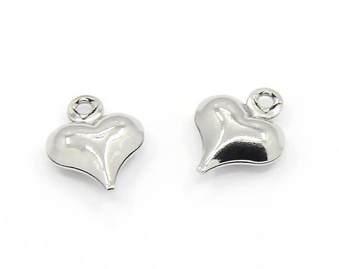 60 Silver Plated 9x7mm Puffy Heart Charms Jewellery Making