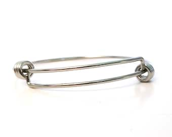 Adjustable Bangle, 1.7mm thick Stainless Steel Expandable Bracelets, Bulk Jewelry Making Supplies, 60mm wide, Lot Size 5 to 20, #1806