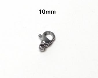 Lobster Clasp, Stainless Steel, 10mm x6x3, Necklace, Bracelet Making Supplies, Hypoallergenic, Lot Size 15 to 25, #1330