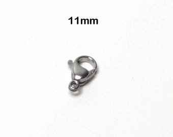 Cierre de langosta de acero inoxidable de 11 mm (11 x 7 x 3,5 mm), cierre de acero inoxidable para collar y pulsera, hipoalergénico, no se deslustra, lotes del 15 al 25, n.° 1331