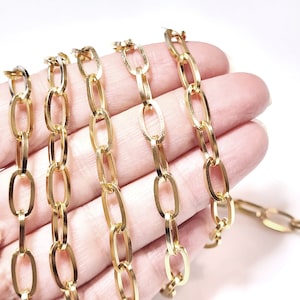 Gold Paperclip Chain, Stainless Steel Open Link Jewelry Chain, 11x6x1.2 mm, Choose 2 to 10 Feet, #1987 G