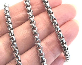 Box Chain, 4mm, Stainless Steel Venetian Chain,  Bulk Jewelry Making Chain, Lot Size 3 to 10 Feet, #1949-4