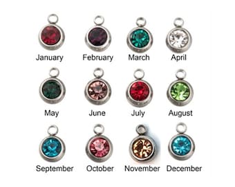 Birthstone Charms, 12 Your Color Choice, Stainless Steel Settings, Glass Rhinestones, 8x6x3mm, 1.5mm Loop, #1950