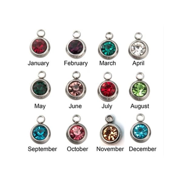 Birthstone Charms, 12 Your Color Choice, Stainless Steel Settings, Glass Rhinestones, 8x6x3mm, 1.5mm Loop, #1950