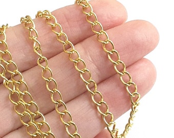 Gold Stainless Steel Twist Chain, Extender Chain, Bulk Jewelry Making Findings, Open Link, 3.5x5.5x0.75mm, Lot Size 2 to 20 feet, #1950 G