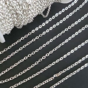 Bright Silver Plated Stainless Steel Chain, Soldered Closed Oval 3x2mm Links, 0.5mm thick, Lot Size 2 to 20 feet, #1909 BS