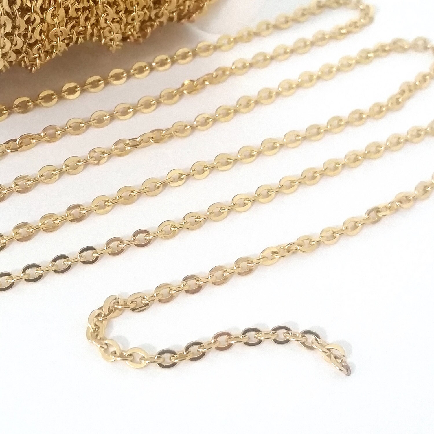 Gold Stainless Steel Jewelry Chain 3x4mm Oval Open Flattened Etsy