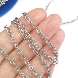 Stainless Steel Jewelry Making Chain, Textured Chain, 3x4mm Oval Link Chain, Bulk Chain, Hypoallergenic, Non Tarnish, 4 to 20 feet, 1031 C image 2