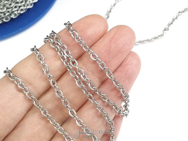 Stainless Steel Jewelry Making Chain, Textured Chain, 3x4mm Oval Link Chain, Bulk Chain, Hypoallergenic, Non Tarnish, 4 to 20 feet, 1031 C image 2