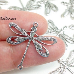 Filigree Dragonfly Pendant Charms Connector, 24x24mm, 2 Loops, Antique Silver, Large, Made in USA, Lead Nickel Free, Lot Size 6 to 20, 09S image 2
