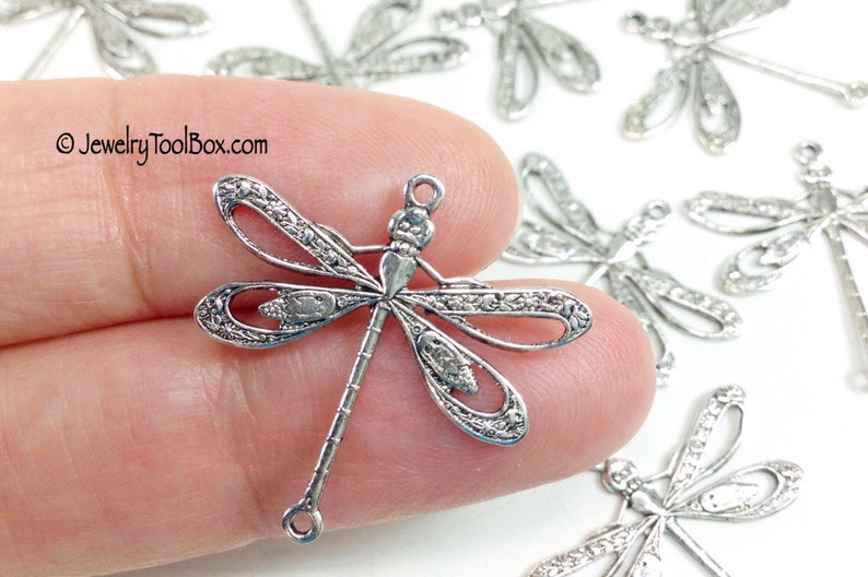 Filigree Dragonfly Pendant Charms Connector, 24x24mm, 2 Loops, Antique Silver, Large, Made in USA, Lead Nickel Free, Lot Size 6 to 20, 09S image 2