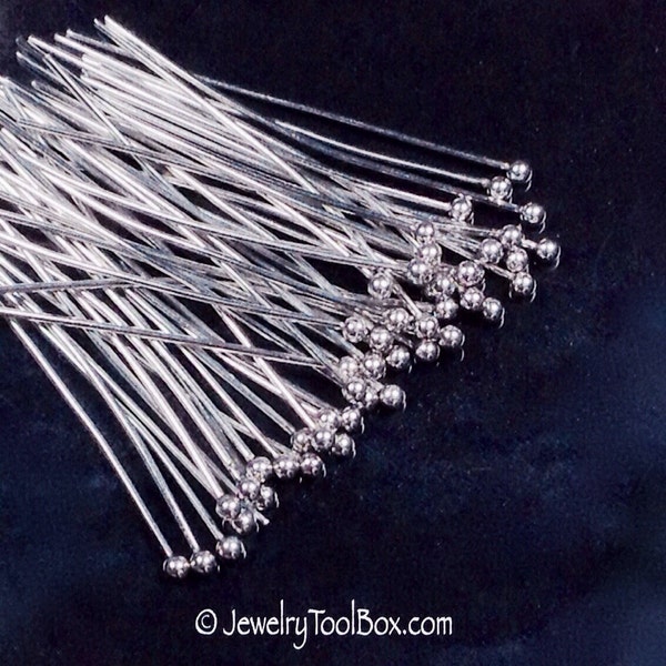 Stainless Steel Ballpins, Headpins, 40mm (1-1/2 inch) or 50mm (2 inches), 0.7mm thick, 21 gauge, Lot Size 50 (Approximately), #1302