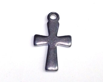 Tiny Stainless Steel Cross Charms, Pendants, Silver Tone, 12x7mm, Hypoallergenic, Lot Size 20 to 100, #1683