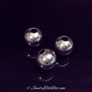10mm Round Beads, Stainless Steel Beads, 3mm Large Hole Beads, 304 Stainless Steel, Hypoallergenic, Non Tarnish, Lot Size 8 to 25, #1515