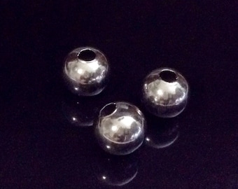 10mm Round Beads, Stainless Steel Beads, 3mm Large Hole Beads, 304 Stainless Steel, Hypoallergenic, Non Tarnish, Lot Size 10 to 100, #1515