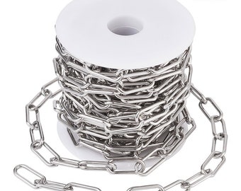 Paperclip Chain, Thick Stainless Steel Jewelry Chain, Large Open Links, 17x7x1.6mm, Choose 2 to 15 Feet, #1981