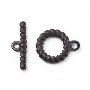 Black Toggle Clasp, Stainless Steel, Twisted Rope Design, Hypoallergenic, Non Tarnish, Lot Size 5 to 10, #1203 B