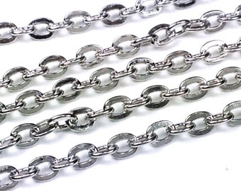 Stainless Steel Chain, 3x4mm Open Links, 2 to 30 feet, Rolo Cross Chain Flat, Hypoallergenic, Non Tarnish, #1915