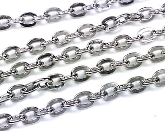 Stainless Steel Chain, 3x4mm Open Links, Rolo Cross Chain Flat, Hypoallergenic, Non Tarnish, Lot Size 5 to 15 feet, #1915