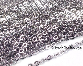 Stainless Steel Chain, Fine 3x2.5mm Oval Closed Links, Flat, Hypoallergenic, Non Tarnish, Lot Size 6 to 20 feet #1904