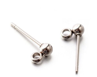 Stainless Ball Post Ear Stud, 3mm Ball, 2mm Side Facing Closed Loop, Hypoallergenic Steel Earring Findings, Lot Size 20 to 50 Pieces, #1357