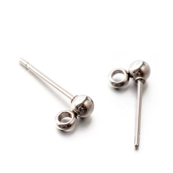 Stainless Ball Post Ear Stud, 3mm Ball, 2mm Side Facing Closed Loop, Hypoallergenic Steel Earring Findings, Lot Size 20 to 50 Pieces, #1357