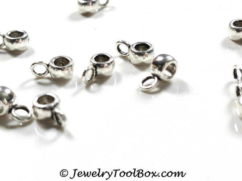 TINY Antique Silver Pewter Jewelry Making Supplies #1245 3mm Hole Lead Free 7x3mm Charm Pendant Bails 2mm Loop Lot Size 25 to 200