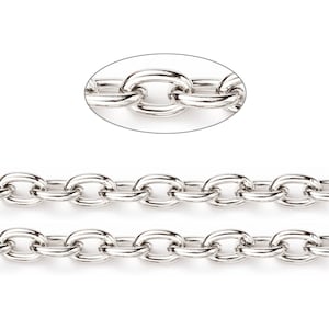 May include: Silver chain with oval links. The chain is shown in two rows, with a close-up of the links in the top row.