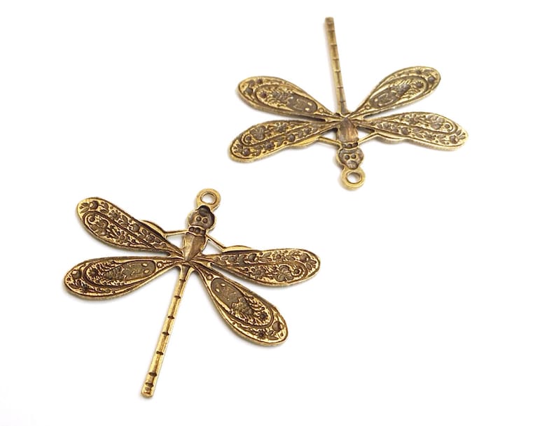 Dragonfly Charms, Pendant, 21x24mm, 1 Loop, Antique Brass, Large, Made in the USA, Lead Free, Nickel Free, Lot Size 6 to 20, 04B image 3